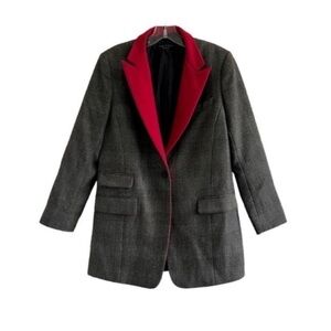 Rag & Bone Paloma Contrast Lapel Wool Blazer Gray Check